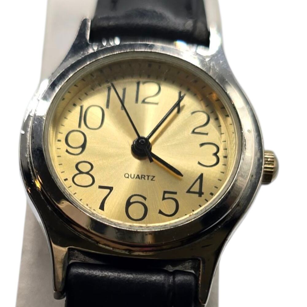 Advance Women Watch Quartz Watch 22mm Round Silver Tone Black Genuine Leather
